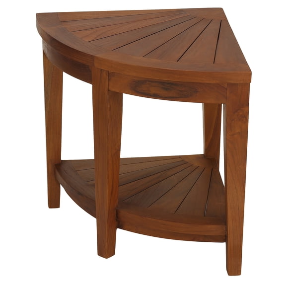 Bare Decor  Hanna Corner Spa Stool with Shelf in Solid Teak Wood