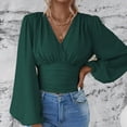 thumbnail image 6 of Long Sleeve Shirts For Women Waistline V Neck Sleeve Sleeve Solid Color Ruffled T Top Womens Long Sleeve Tops, 6 of 7