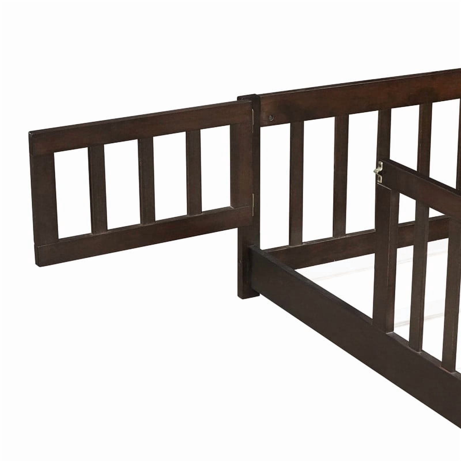 Mirightone Twin Size Floor Bed , Wood Montessori Floor Beds with Fence Railings, Door & Slats Support, Twin Playhouse Bed Frame, (Espresso)