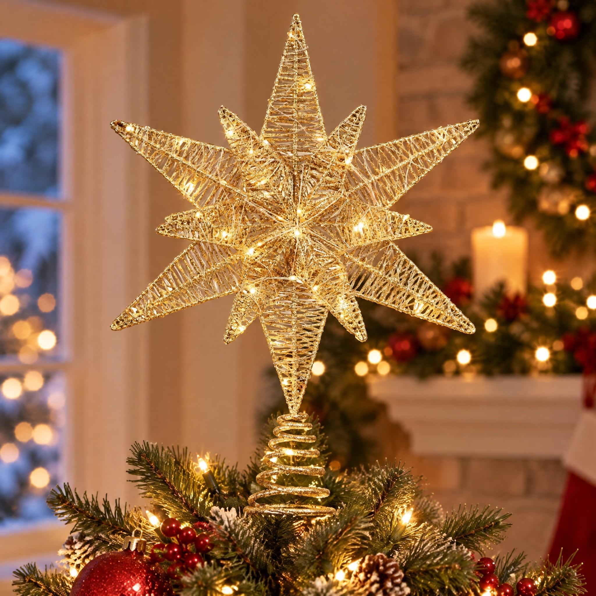 LED Star Christmas Tree Topper, Champagne Gold, 15.5", by Holiday Time