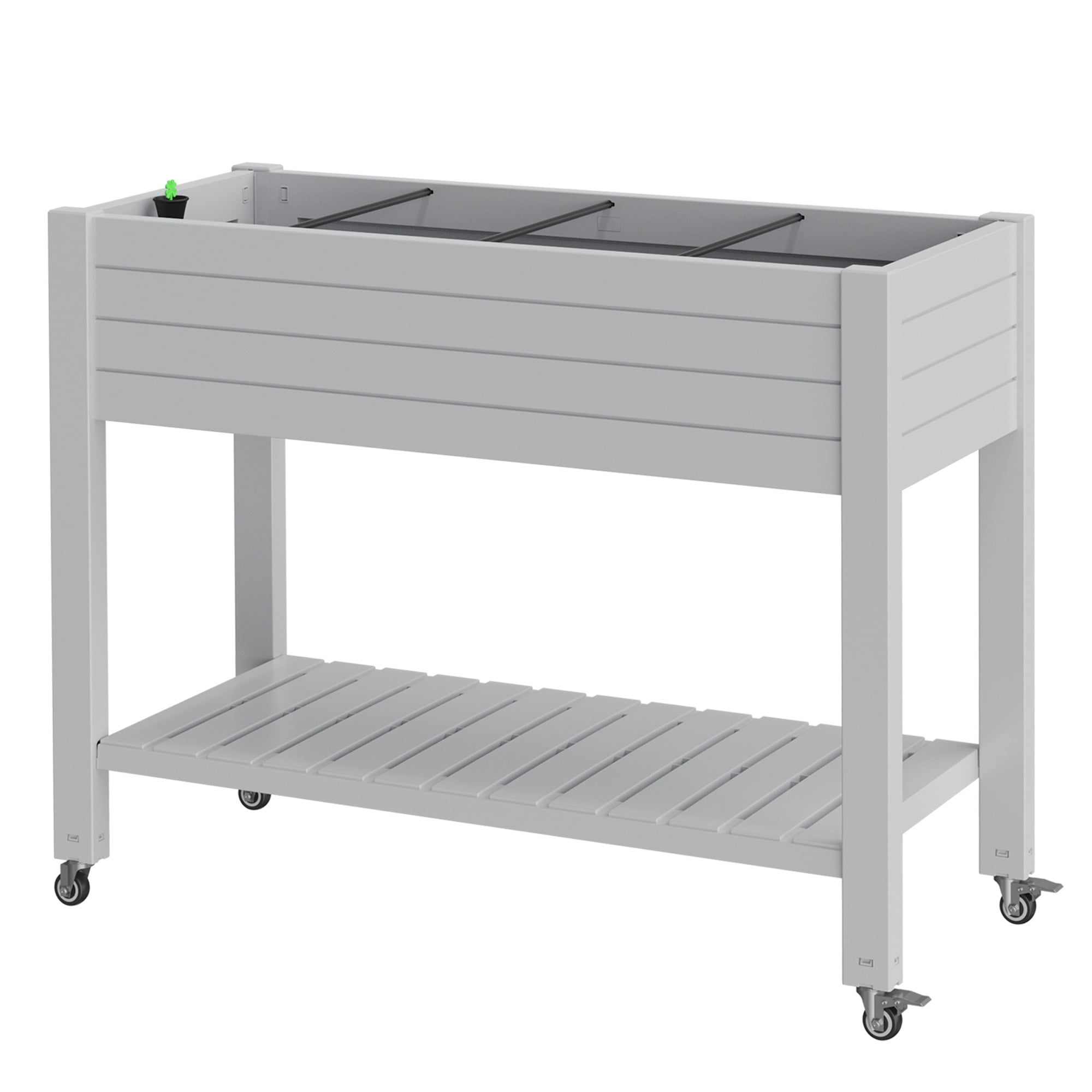 MAYEERTY Raised Garden Bed with Wheels & Lower Shelf, Built-In Water Storage for Patio Balcony Garden