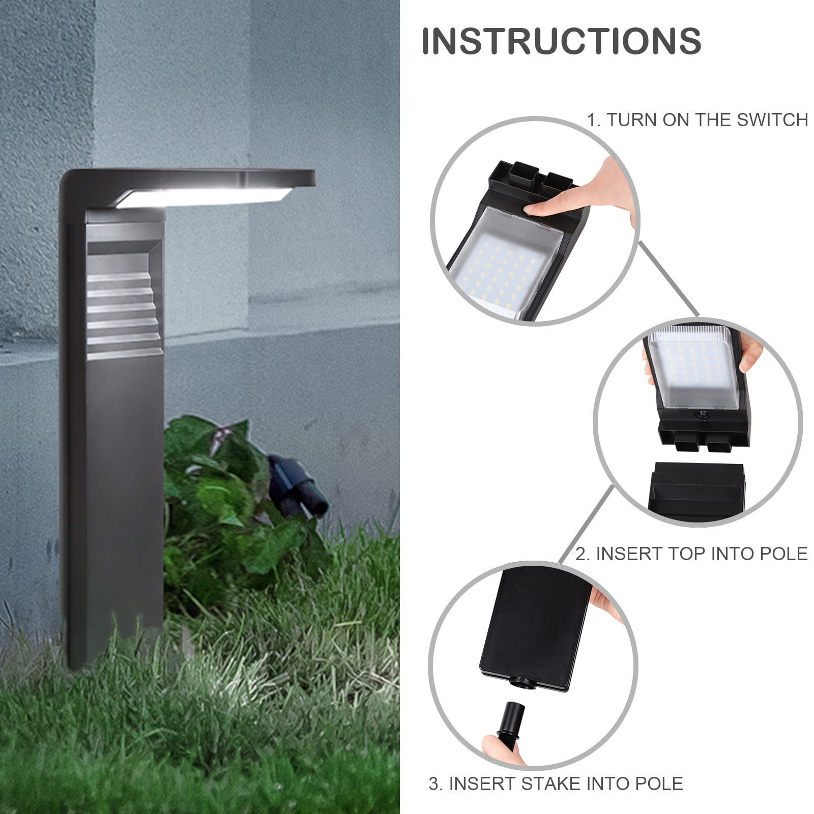 2-Pack 7-Shaped Solar Pathway Lights - White LED Outdoor Garden Stake Lights, 16.14 Inch Tall