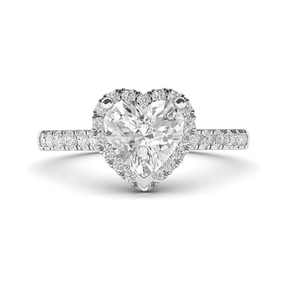 Heart Cut White Diamond Ring in 925 Sterling Silver - Halo Wedding Engagement Ring - Anniversary Gift