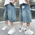 thumbnail image 2 of Boys' Denim Shorts - Blue, Elastic Waist, Roll-Up Cuffs, Comfortable Fit, Casual Wear Back To School Outfits, 2 of 5