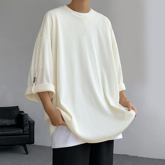 Big and Tall Mens T-Shirts M-5X Plus Size 3/4 Sleeve Crewneck Tshirts Shirts Boys Casual Solid Pullover Basic Loungewear Tees Going-Out Tops