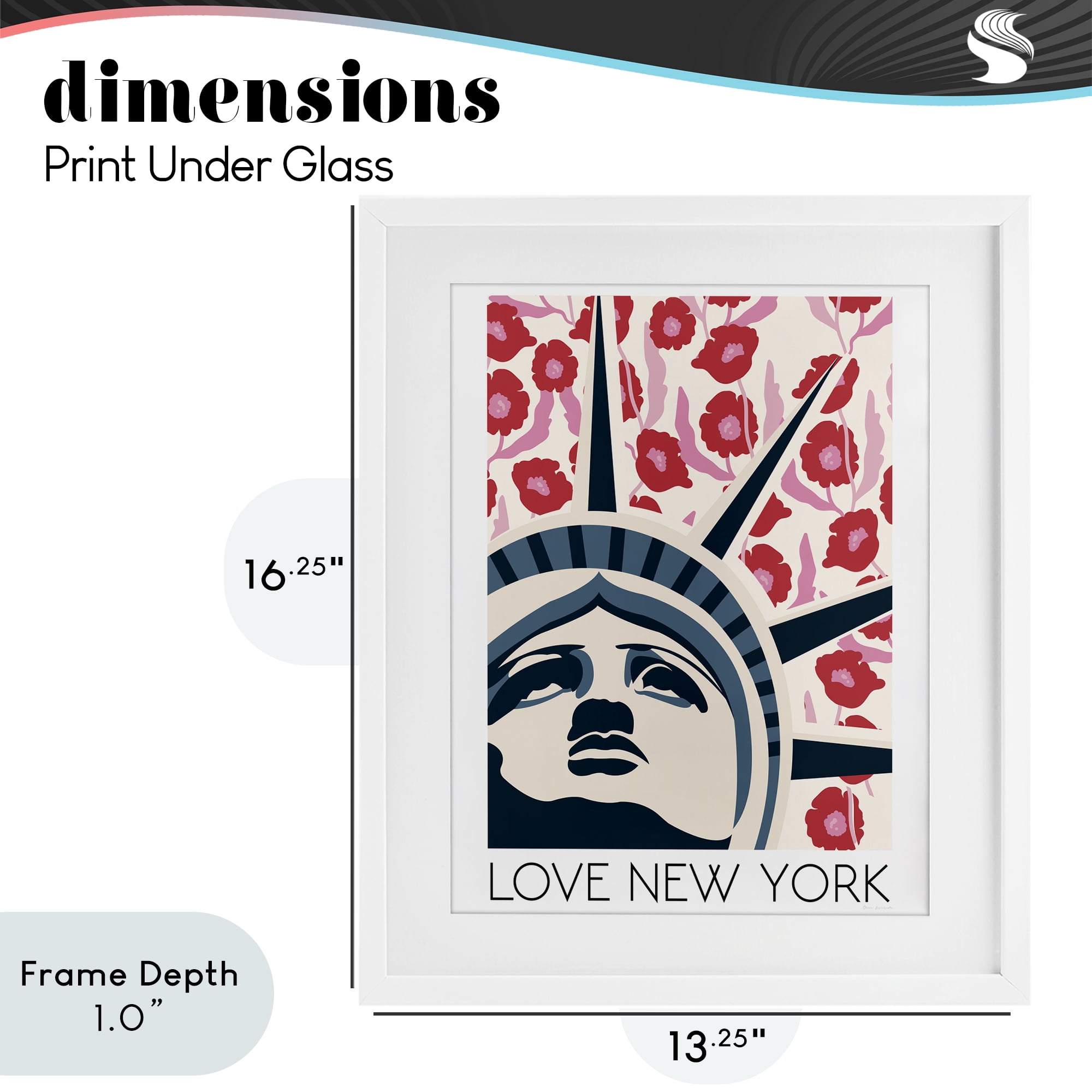 Stupell Industries Groovy Florals Love New York White Framed Print Under Glass, design by Omar Escalante