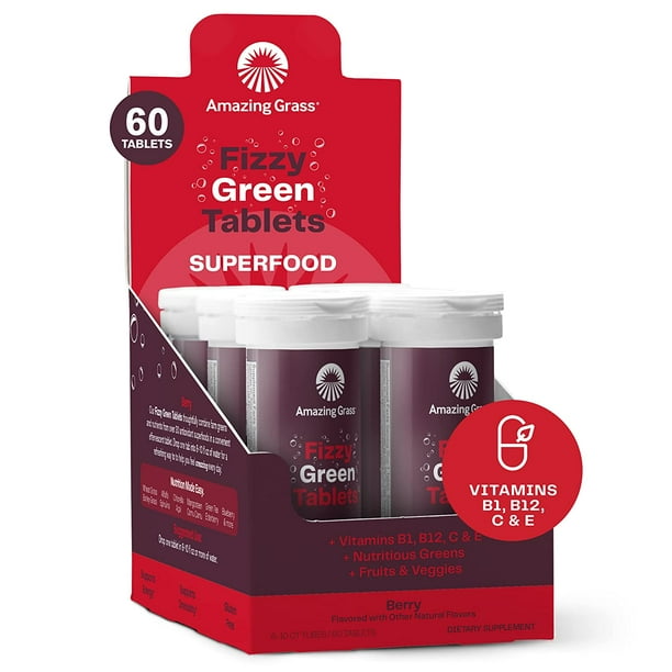 Amazing Grass, Fizzy Green Tablets Superfood, Berry, 60 Tablets, 60