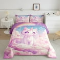 thumbnail image 2 of Manfei Chic Pet Cat Queen Comforter Set,Fairy Tale Theme Bedding Sets,Colorful Loves Flowers Bedding Comforter Set For Girls,Microfiber Bedroom Decor Reversible,3pcs, 2 of 8