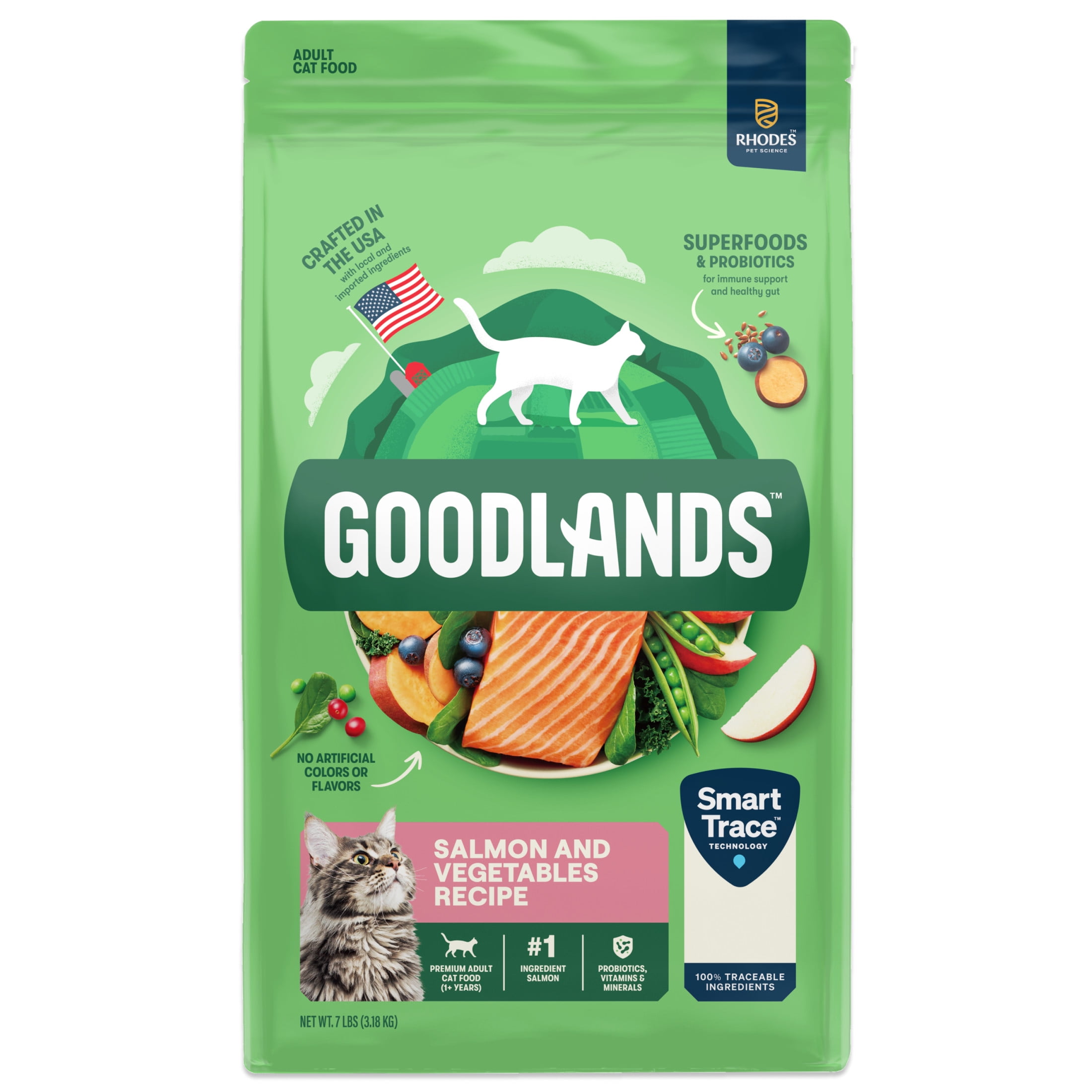 (2 pack) Goodlands Salmon & Vegetables Flavor, Dry Adult Cat Food with Probiotics, 7 lb Bag
