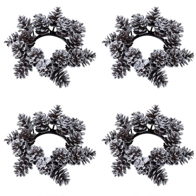 Christmas Candle Rings Wreath 3 Inch Center Pine Cone Red Berry Artificial Greenery Candle Holder Centerpiece for Holiday Table Mantle Decor