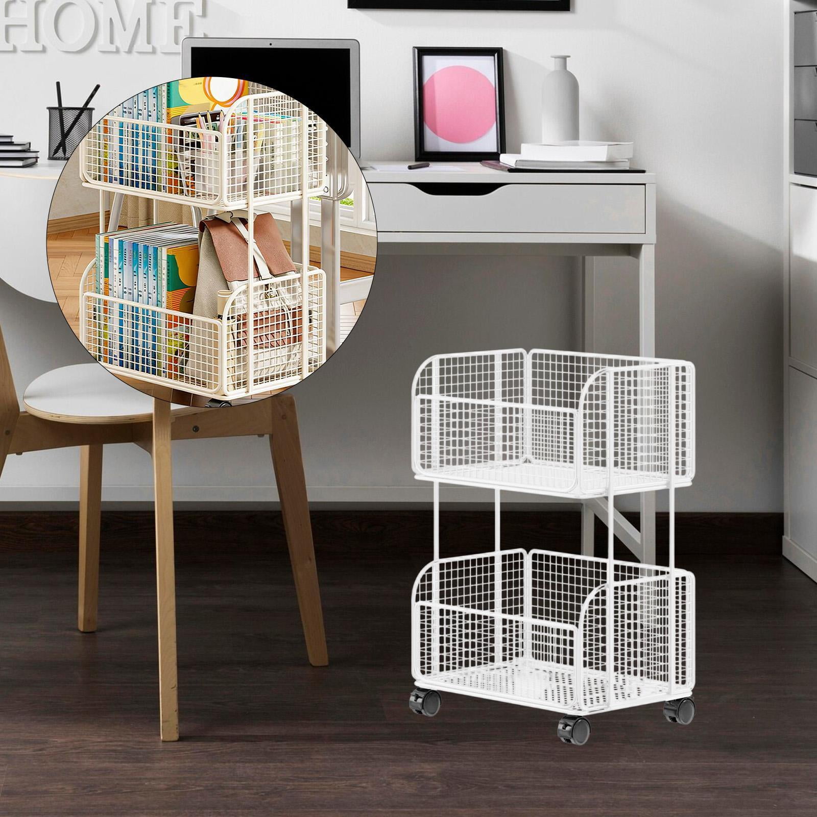 kowaku Rolling File Folder Cart,Mobile Utility Cart School with Lockable Wheels under Desk Storage Organizer for Bathroom Toiletries White Two Layer