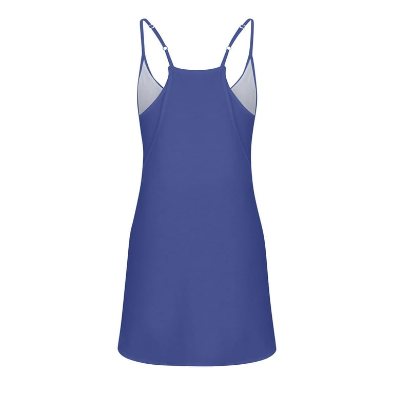 TQWQT Summer Dresses for Women 2023 Workout Onesie Dress with Built In Bike  Shorts Tennis Dress Sleeveless Mini Dress Blue M