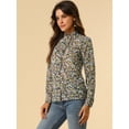 thumbnail image 4 of INSPIRE CHIC Camisa de manga larga con cuello simulado con volantes y botones florales para mujer Azul marino XS, 4 of 6