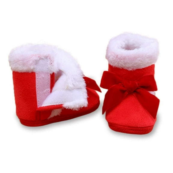 SYNPOS Infant Toddler Baby Girl Bow Winter Fleece Booties Anti-slip Newborn Snow Shoes