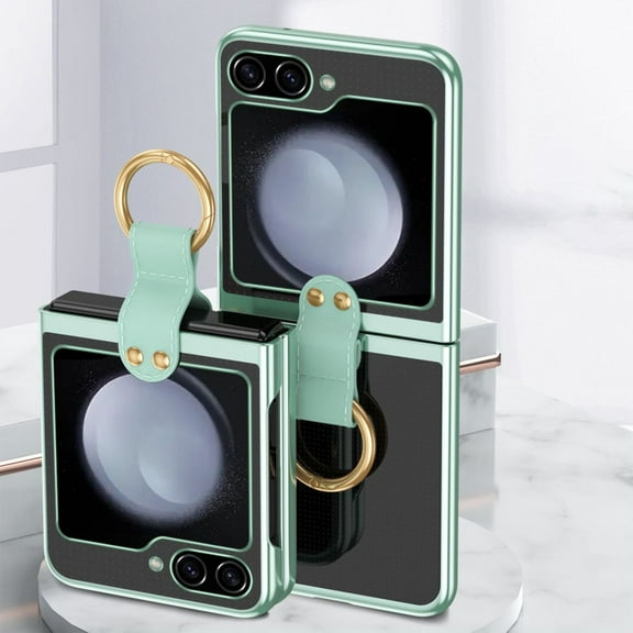 Samsung Galaxy Z Flip 5 Clear Case with Ring Electroplating Transparent Shockproof Slim Case-Green
