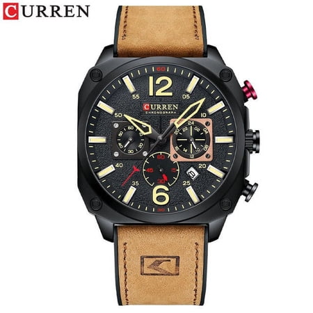 CURREN Men's Top Brand Fashion Watch Casual Sports Leather Chronograph Quartz Wrsitwatches for Male Luminous Hands Clock