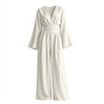 thumbnail image 3 of Elegant Solid Color Wide-Leg Jumpsuit with High Waist and Long Sleeves for Daily Resort Wear Modern Jumpsuit Ensemble, White, S, 3 of 3