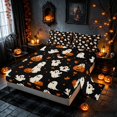 thumbnail image 2 of Homewish Cute Ghost Pumpkin Bed Sheets, Halloween Full Size Sheets, Black Orange White, 4pcs (1 Flat Sheet, 1 Fitted Sheet and 2 Pillowcases), 2 of 4
