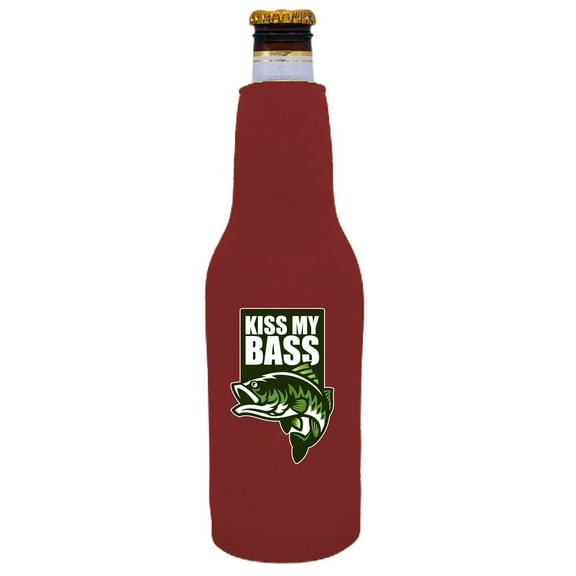 Kiss My Bass Beer Bottle Coolie (Burgundy)