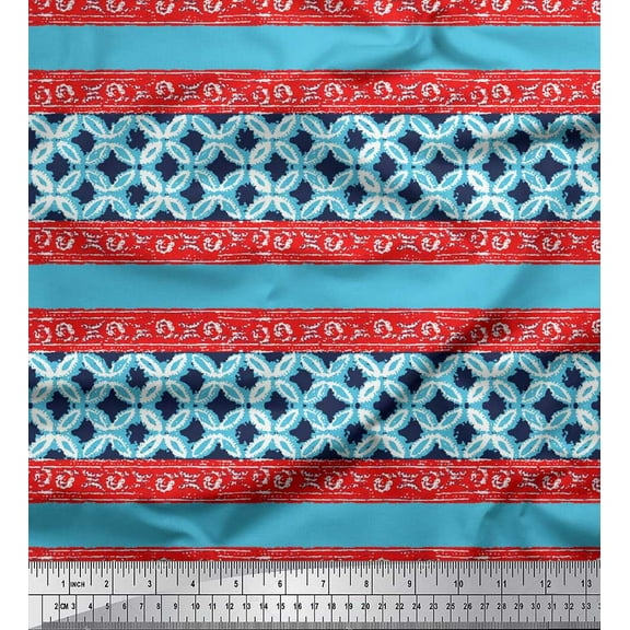 Soimoi Poly Georgette Fabric Stripe & Floral Batik Print Fabric by The Yard 42 Inch Wide