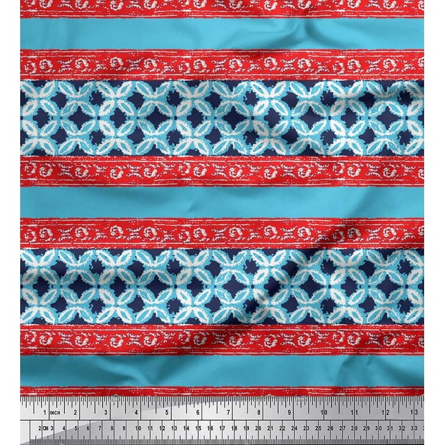 Soimoi Tissu Satin Modal Rayé & Imprimé Batik Floral au Mètre 42 Pouces de Large