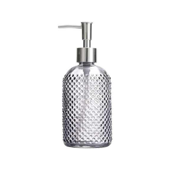 Stylish Scandinavian Glass Lotion Pump Bottle - Durable Embossed Soap Dispenser for Hand Soap, Shampoo, Body Wash - 400ml Capacity, Easy to Refill and Clean, Rust-Proof Stainless Steel Pump,Gray