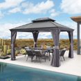 thumbnail image 5 of PURPLE LEAF 10' X 12' Permanent Hardtop Gazebo Aluminum Gazebo with Galvanized Steel Double Roof for Patio Lawn and Garden, Curtains and Netting Included, Gray, 5 of 18