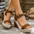 thumbnail image 3 of Rokment Women's Wedge High Heels Dressy Sandals Stylish Casual Suede Open Toe Ankle Strap Espadrilles Chunky Extra Heeled Dress Summer Shoes for Ladies Brown Size 8.5, 3 of 6