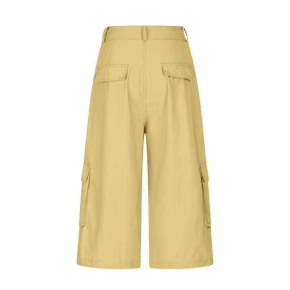 Costeam Womens H Line Cargo Capri Pants Solid Color High Waist with Stitched Functional Side Pockets Straight Fit Lightweight Durable Casual Cropped Trousers Fashion Bottoms