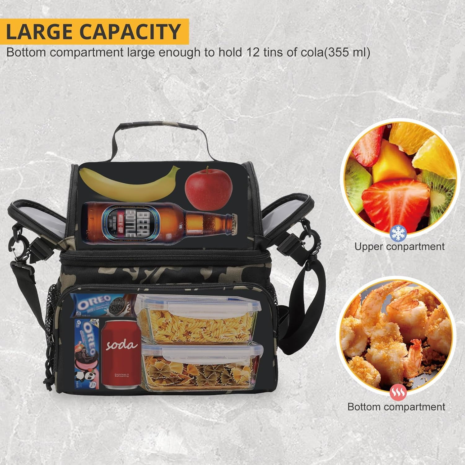ATRIPACK 2 Compartment Lunch Bag,Leakproof Insulated with Adjustable Shoulder Strap Flag