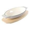 thumbnail image 6 of Martha Stewart 2 Piece Enameled Cast Iron Oval Casserole Birch Wood Trivet Set in Taupe, 6 of 6