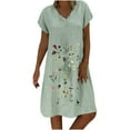 thumbnail image 1 of Robe Courte Décontractée pour Femmes Grande Taille à Manches Courtes Brodées, Col en V, 1 of 9