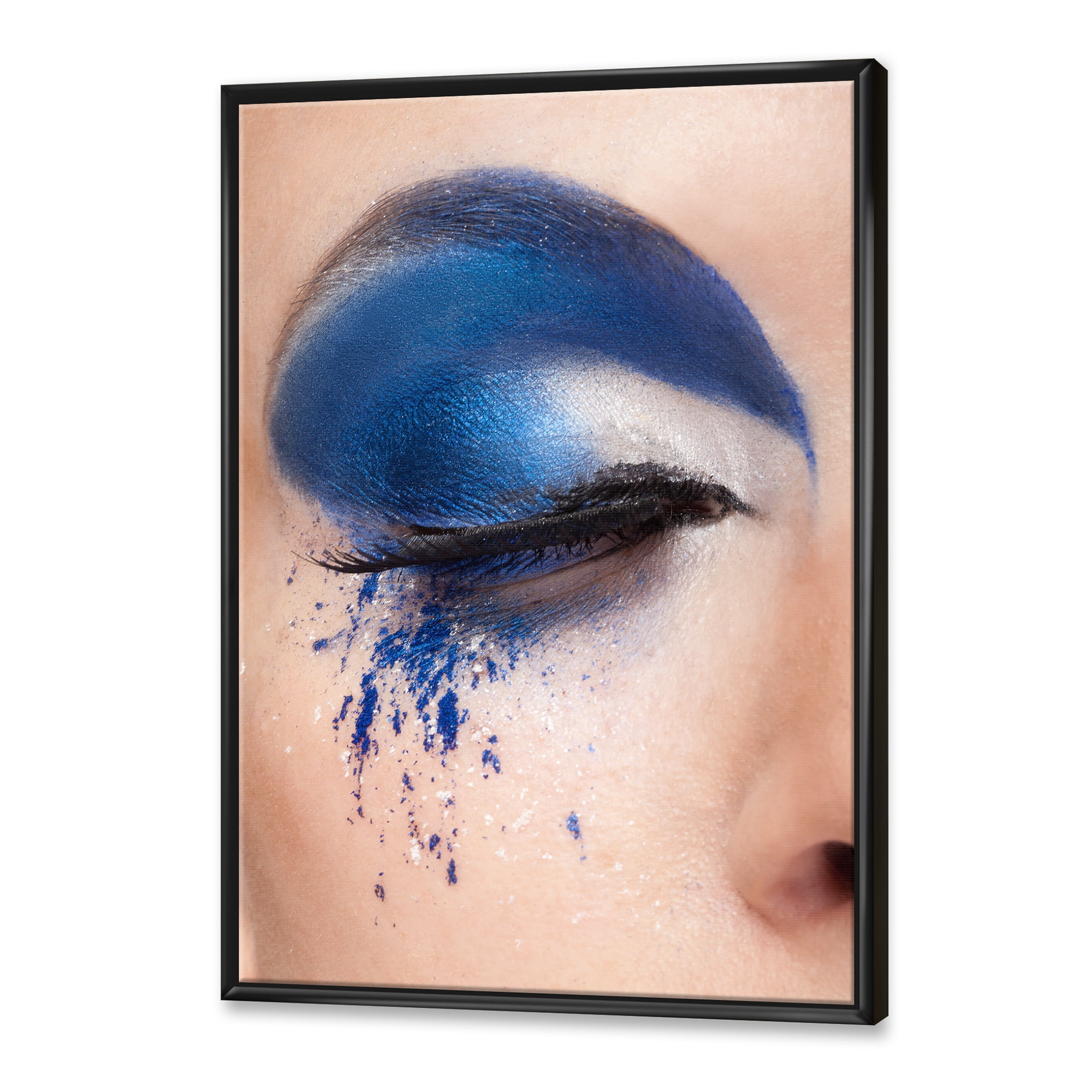 Designart 'Closed Woman Eye With Blue Fantasy Make Up' Modern Framed Canvas Wall Art Print
