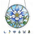 thumbnail image 2 of Acrylic Jigsaw Puzzle Suncatcher, 7.4in Stained Glass Blue White Columbine Flower Sun Catcher, Round DIY Home Hanging Art Ornament with Chain & Charms, 2 of 6
