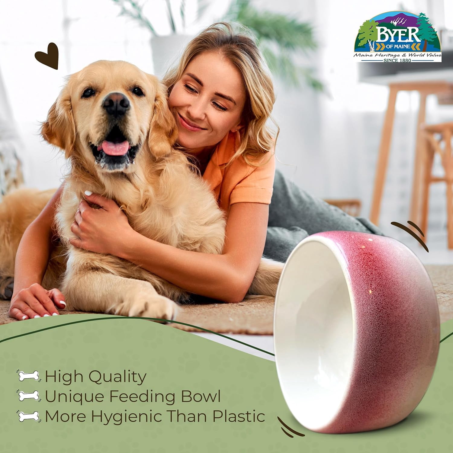JFTER Pet Bowl – High-Fired Porcelain Stoneware, Food-Grade Safe, Dishwasher Safe, Non-Slip Dog Bowl for Large Breeds in Roll Over Red