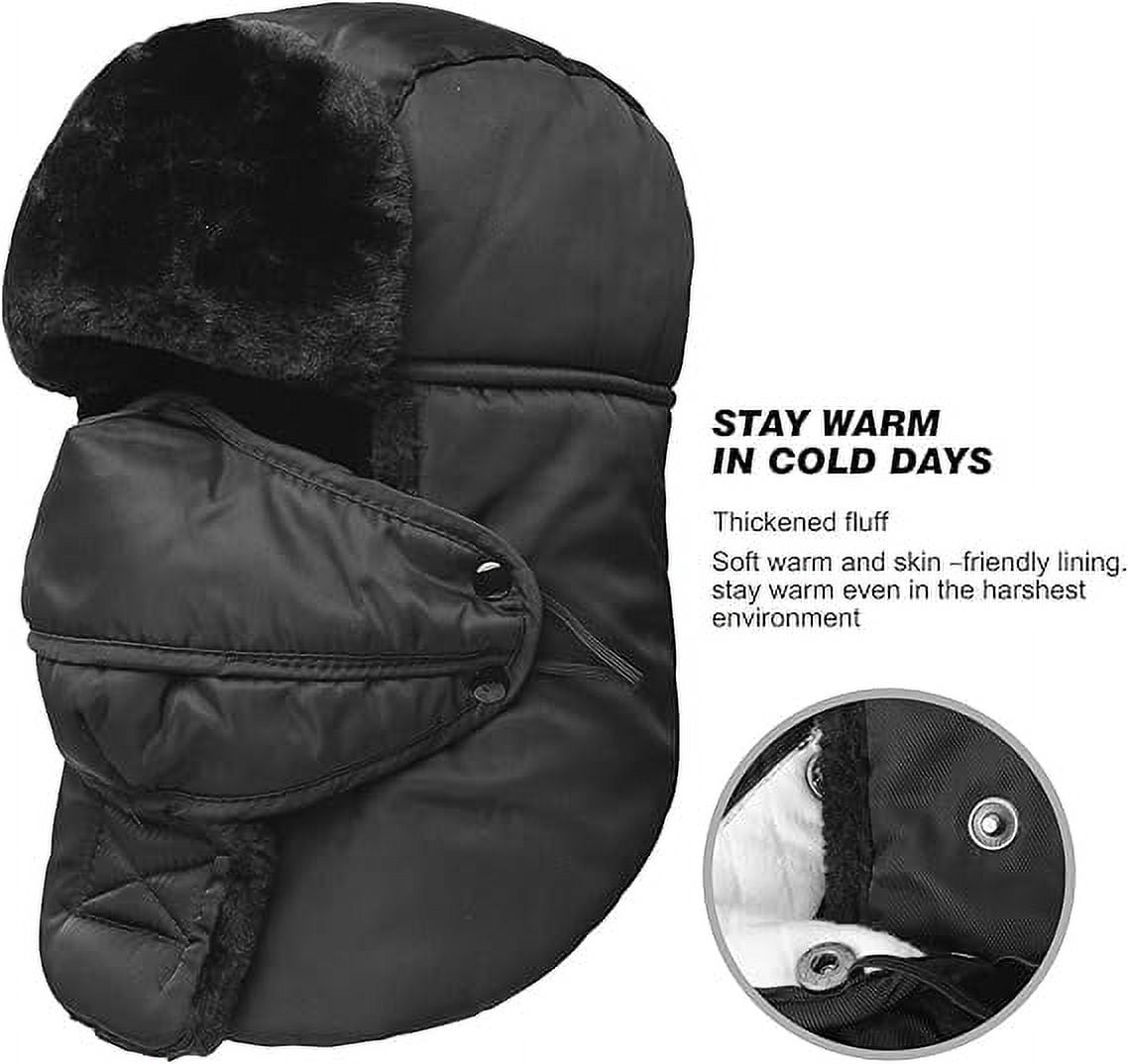 Winter Ski Hat with Winter Ear Flap and Ski Windproof Mask Black