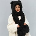 thumbnail image 5 of Women's Scarf Hat And Gloves Set Winter Flannel Hat Hood Hat Scarf 2 In 1 Hooded Scarf For Women White Hat With Ears, Women's Accessories Scarf ,Hat,& Gloves, 5 of 5