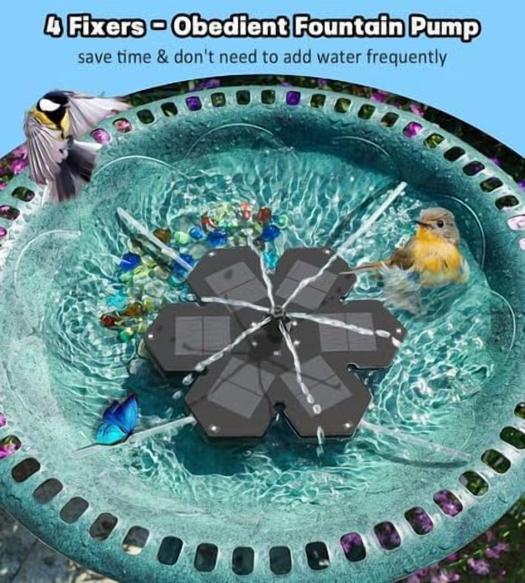 3.5W Upgraded Solar Fountain, Snowflake Double Layer Colorful Lights, 2000mAh Battery, 4 Fixed Brackets & 7 Nozzles, Outdoor Fountain for Garden, Patio and Pond Decoration