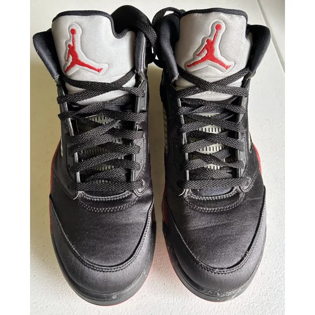 Ni - ke Ni - ke Air Jordan 5 Retro Satin Bred Black Red Mens 11 136027-006 Sneakers Shoes