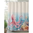 thumbnail image 2 of Fsddascl Octopus Shower Curtain Set - Small 36" x 72" Washable Bathtub Curtain with 12 Hooks, Ocean Coastal Starfish Watercolor Blue Coral Waterproof Fabric Stall Shower Curtains for Bathroom, 2 of 6