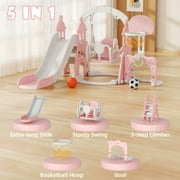 KORIMEFA 6-in-1 Kids Slide and Swing Set - Perfect for Toddlers 1-6 Years - Extra-Large Indoor and Outdoor Playground - Includes Slide, Swing, Basketball Hoop, and Climber