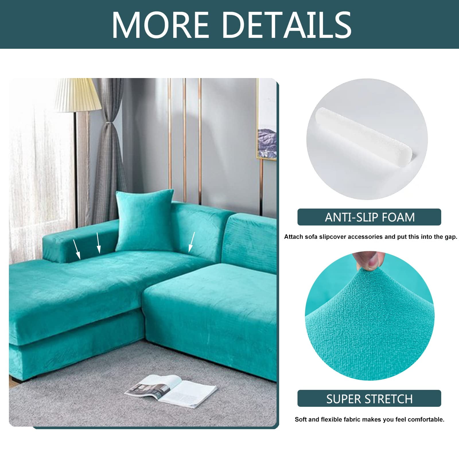 Stretch Sectional Couch Covers Velvet, L-Shaped Sofa Covers Velvet 2 Piece Soft Furniture Protector with Elastic Bottom for Dogs Cats -Light blue-4-seater + 4-Seater
