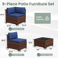 thumbnail image 5 of Poteban 9 Pieces Outdoor Sectional Sofa Set , PE Wicker Rattan Slanted Back Outdoor Conversation with Cushions and Glass Coffee Table for Backyard Garden, Navy Blue, 5 of 11