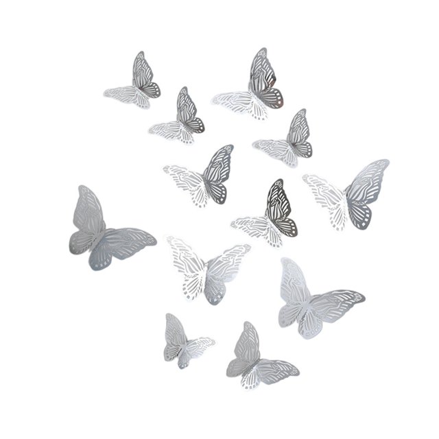 Paquete de 12 pegatinas de pared Inteprter papel hueco 3D Animal decoración hogar cocina Plata 20Conjunto
