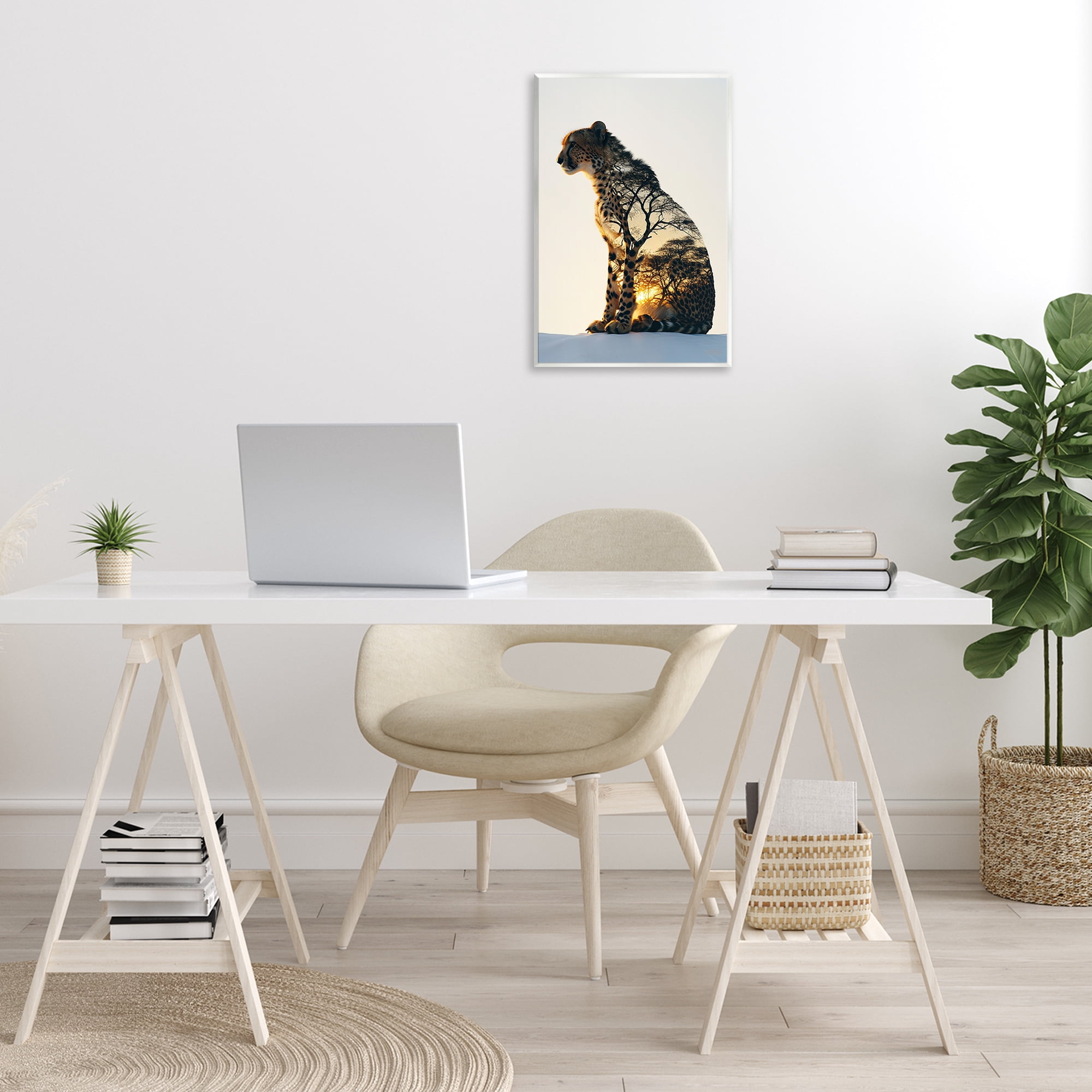 Stupell Industries Leopard with Silhouette Animals & Insects Painting Unframed Art Print Wall Art, 13 x 19