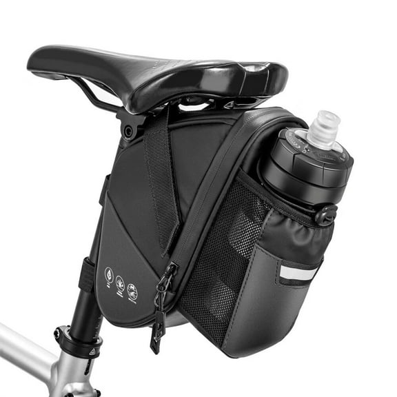Bike Seat Bag,Bicycle Saddle Bag Under Seat Cycling Seat Pack with Water Bottle Holder for Mountain Road Bikes Black