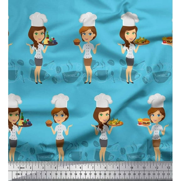 Soimoi Cotton Duck Fabric Cook Girl Print Fabric by the Yard 42 Inch Wide