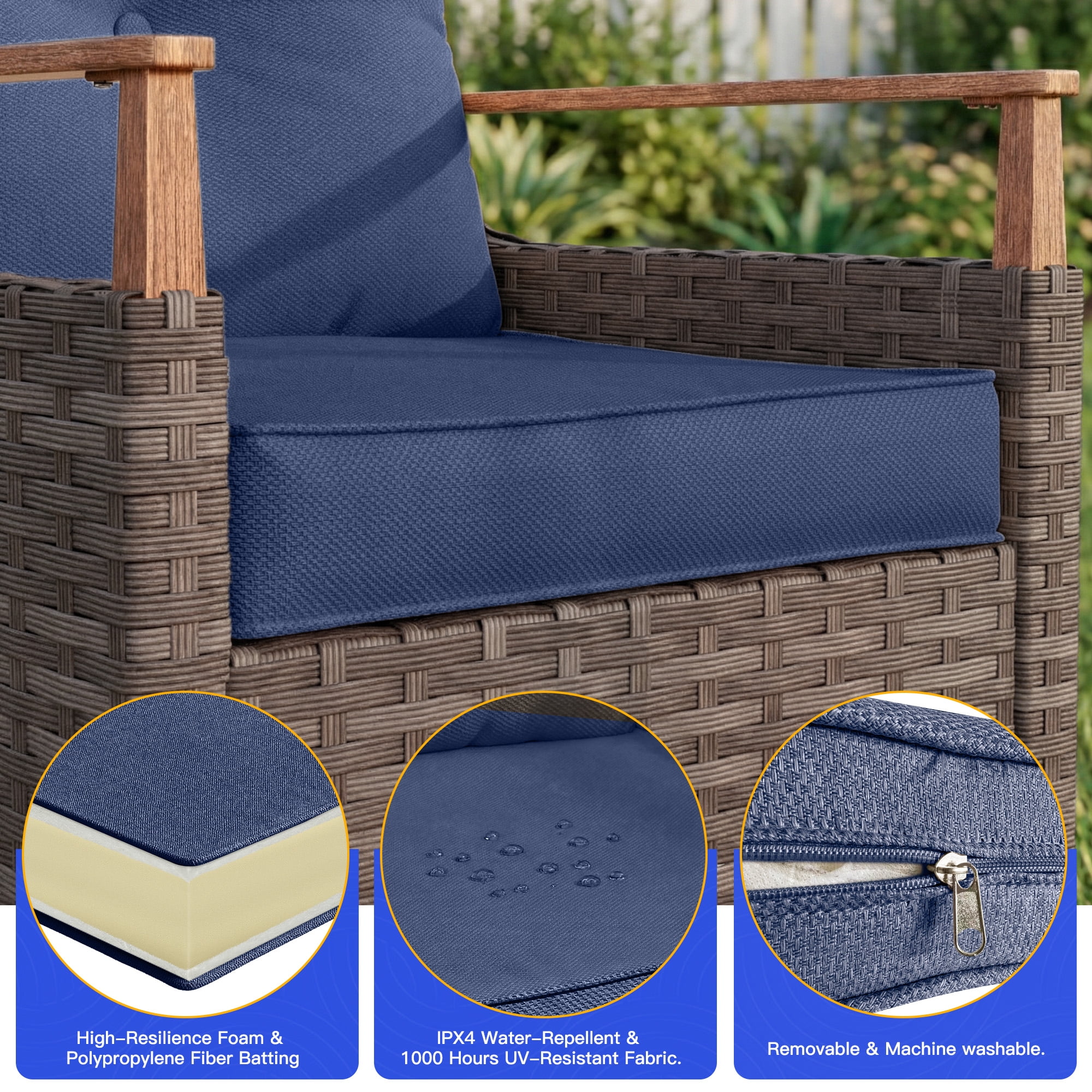 NestNook 5-Piece Outdoor Conversation Set with 2 Swivel Rocker Chairs, 3-Seat Sofa, Loveseat and Aluminum Coffee Table for Porch, Deck, Backyard