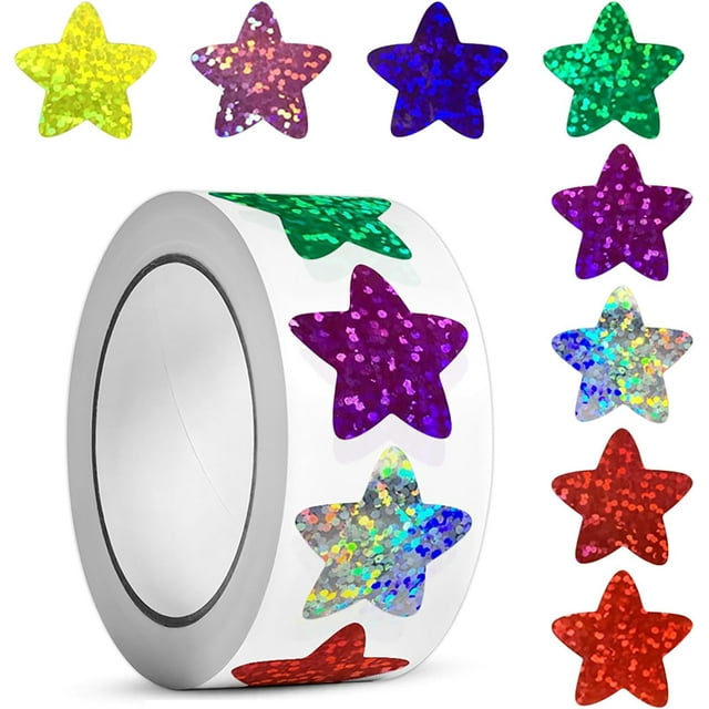 ZOUSSIQI Sparkly Foil Small Star Stickers 500Pcs Multicolor Star Stickers 1" Diameter for Kids Reward, Arts and Crafts and Homeschool Teacher Supplies Planner and School Classroom CA919-93933