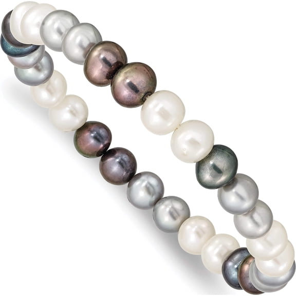 Fashion 6-7mm Black/Grey/White Fwc Pearl Stretch Bracelet (7 X 6.8) Made In China qh5466